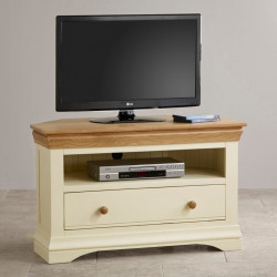 French Cottage Natural Oak and Painted Corner TV Cabinet