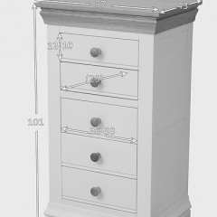 French Cottage Natural Oak and Painted 5 Drawer Chest