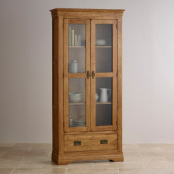 French Rustic Solid Oak Display Cabinet