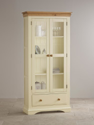 French Cottage Natural Oak and Painted Display Cabinet